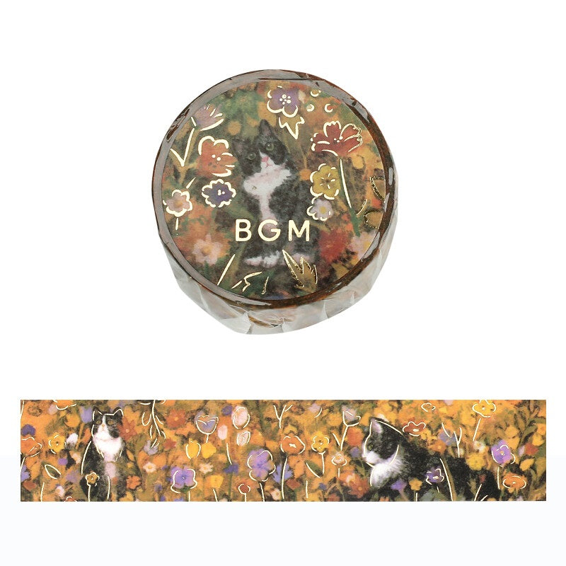 Cute Kawaii BGM Washi / Masking Deco Tape - Cat Kitten Feline Flower Garden D - for Journal Agenda Planner Diary Craft Scrapbook Gift