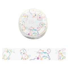 Cute Kawaii BGM Washi / Masking Deco Tape - Whimsical Colorful Animal Drawing Illustration Cat Dog Rabbit Pet - for Journal Agenda Planner Diary Craft Scrapbook Gift