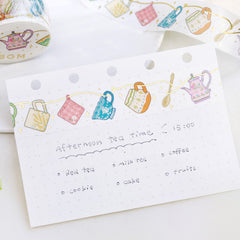 Cute Kawaii BGM Washi / Masking Deco Tape - Beautiful Kitchen Accessories Mug Tea pot Mitten Chef Cook Party Garland - for Journal Agenda Planner Diary Craft Scrapbook Gift