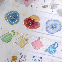 Cute Kawaii BGM Washi / Masking Deco Tape - Beautiful Kitchen Accessories Mug Tea pot Mitten Chef Cook Party Garland - for Journal Agenda Planner Diary Craft Scrapbook Gift