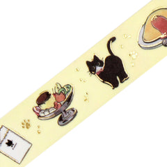 Cute Kawaii BGM Washi / Masking Deco Tape - Black Hungry Cat Food Feline Pet Kitty - for Journal Agenda Planner Diary Craft Scrapbook Gift