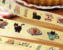 Cute Kawaii BGM Washi / Masking Deco Tape - Black Hungry Cat Food Feline Pet Kitty - for Journal Agenda Planner Diary Craft Scrapbook Gift