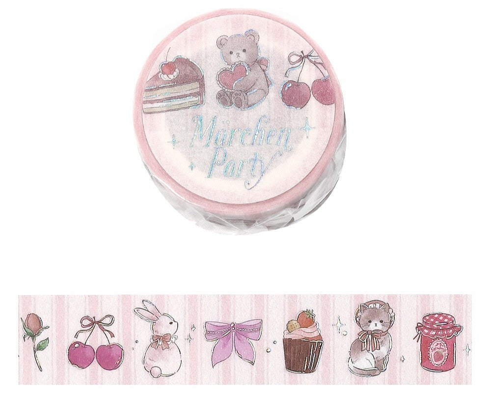 Cute Kawaii BGM Marchen Fairy Tale Party Series Washi / Masking Deco Tape - Classic Regal Red Pink Cherry Strawberry Bear Cat Rabbit Bunny Easter - for Scrapbooking Journal Planner Craft Gift Wedding Diary Gift