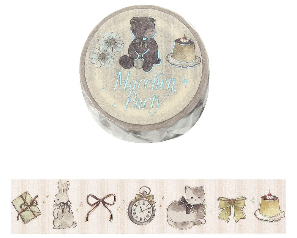 Cute Kawaii BGM Marchen Fairy Tale Party Series Washi / Masking Deco Tape - Classic Regal Cream Brown Bear Cat Rabbit Bunny Easter - for Scrapbooking Journal Planner Craft Gift Wedding Diary Gift