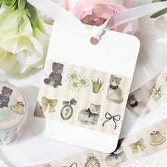 Cute Kawaii BGM Marchen Fairy Tale Party Series Washi / Masking Deco Tape - Classic Regal Cream Brown Bear Cat Rabbit Bunny Easter - for Scrapbooking Journal Planner Craft Gift Wedding Diary Gift