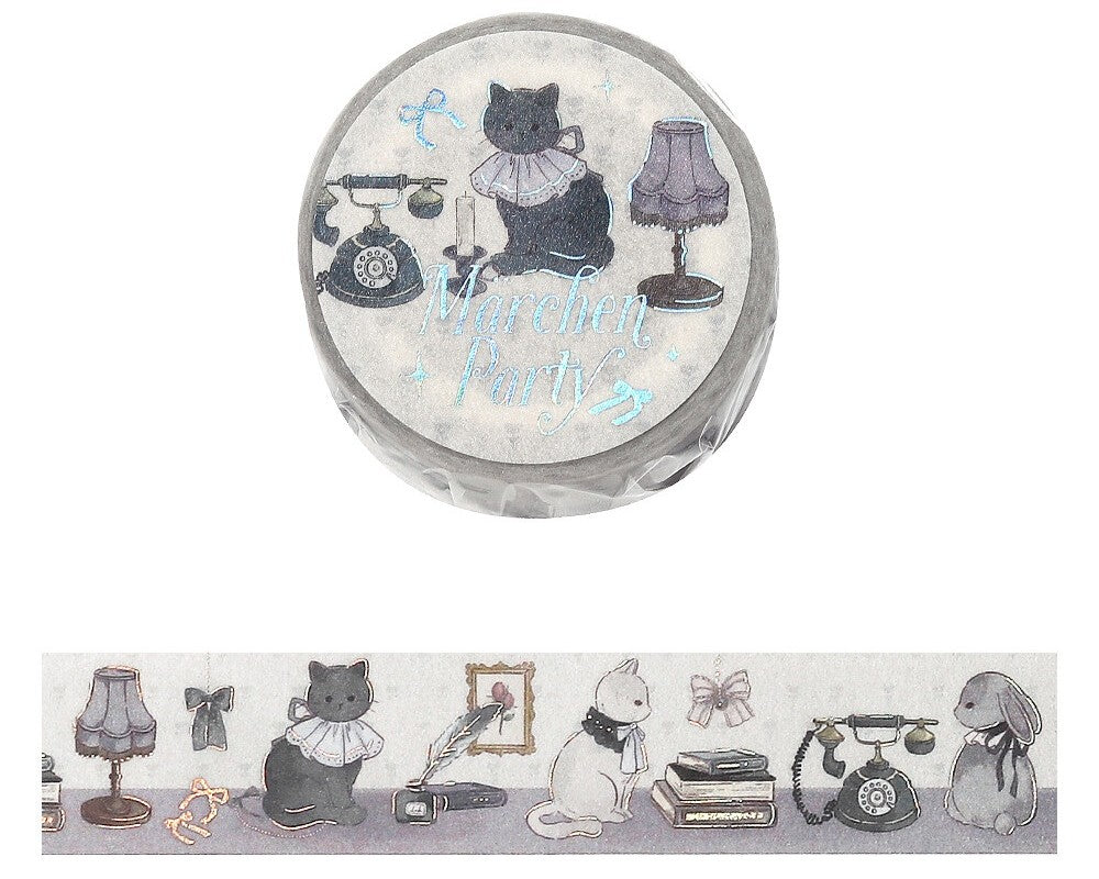Cute Kawaii BGM Marchen Fairy Tale Party Series Washi / Masking Deco Tape - Classic Regal Purple Grey Bear Cat Rabbit Bunny Easter - for Scrapbooking Journal Planner Craft Gift Wedding Diary Gift
