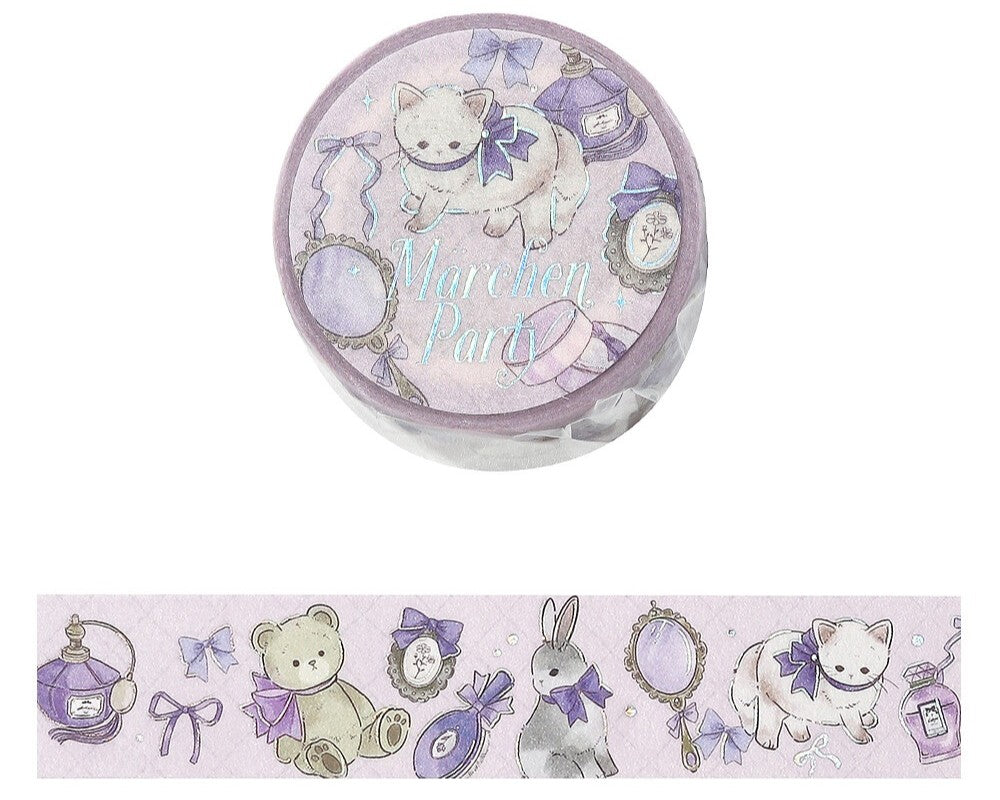 Cute Kawaii BGM Marchen Fairy Tale Party Series Washi / Masking Deco Tape - Classic Regal Purple Cat - for Scrapbooking Journal Planner Craft Gift Wedding Diary Gift
