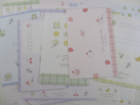 Cute Kawaii Crux Fruity Floral Lemon Strawberry Kiwi Cherry Banana Letter Sets Stationery - writing paper envelope