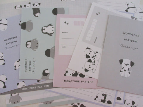Cute Kawaii Crux Monotone Pattern Dog Panda Penguin Animal Letter Sets Stationery - writing paper envelope