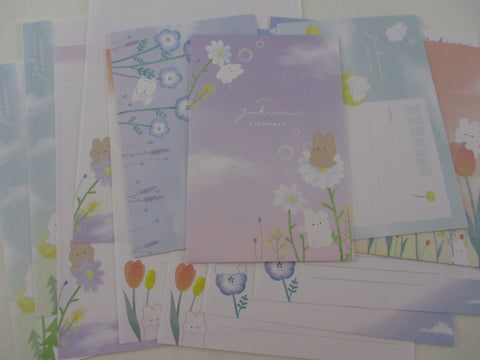Cute Kawaii Crux Bunny Rabbit Flower Garden Field Letter Sets Stationery - writing paper envelope