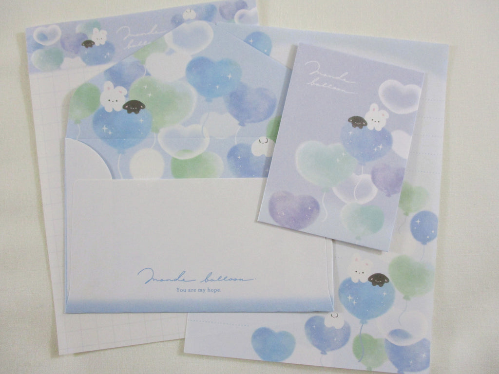 Cute Kawaii Q-Lia Balloon Bunny Rabbit Puppy Mini Letter Sets - Small Writing Note Envelope Set Stationery Gift