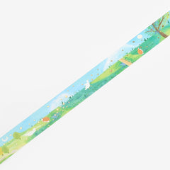 Cute Kawaii BGM Washi / Masking Deco Tape - Lush Green Landscape Beautiful Nature Farm Animal Free Forest Season Gold Accent - for Journal Planner Craft Diary Schedule Notebook Scrapbook Stationery Gift