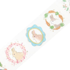 Cute Kawaii BGM Washi / Masking Deco Tape - Rabbit Bunny Hop Easter Pet Gold Accent A - for Scrapbooking Journal Planner Craft