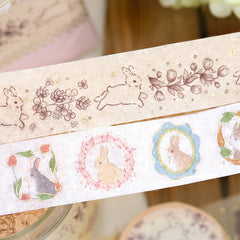 Cute Kawaii BGM Washi / Masking Deco Tape - Rabbit Bunny Hop Easter Pet Gold Accent A - for Scrapbooking Journal Planner Craft