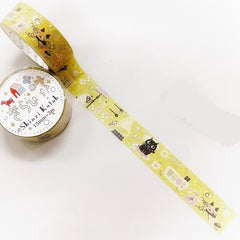 Cute Kawaii Shinzi Katoh Gold Accents Washi / Masking Deco Tape - Blact Cat ♥ Kitty Pet Friend Uneven - for Diary Journal Planner Craft Schedule Art Notebook Scrapbook Gift
