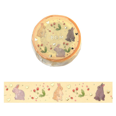 Cute Kawaii BGM Washi / Masking Deco Tape - Rabbit Bunny Hop Easter Pet Gold Accent D - for Scrapbooking Journal Planner Craft