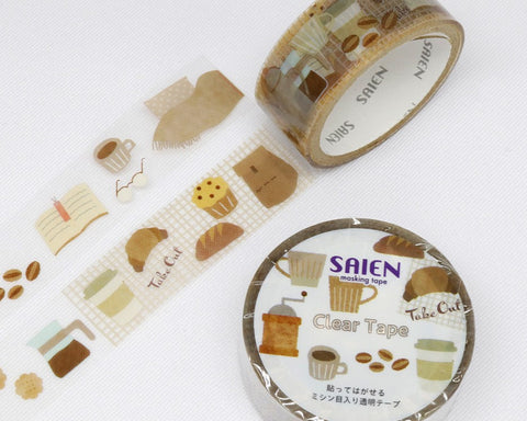 Cute Kawaii Saien Washi / Masking Deco Tape - Cozy Study Time Coffee Cafe Bakery Bread Muffin - for Scrapbooking Journal Planner Craft Diary Planner Gift