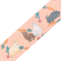 Cute Kawaii BGM Washi / Masking Deco Tape - Rabbit Bunny Hop Easter Pet Gold Accent F - for Scrapbooking Journal Planner Craft
