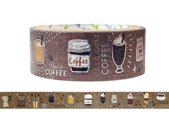 Cute Kawaii Shinzi Katoh Silver Accents Washi / Masking Deco Tape - Coffee ♥ Latte Drink Morning Cafe - for Scrapbooking Journal Planner Craft