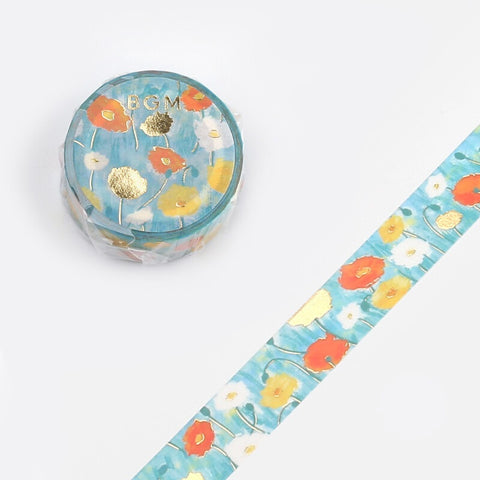 Cute Kawaii BGM Washi / Masking Deco Tape - Beautiful Poppy Flower Bloom Garden Love - for Scrapbooking Journal Planner Craft