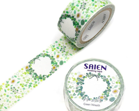 Cute Kawaii Saien Washi / Masking Deco Tape - Style Wreath Green Home Decor - for Scrapbooking Journal Planner Craft Gift