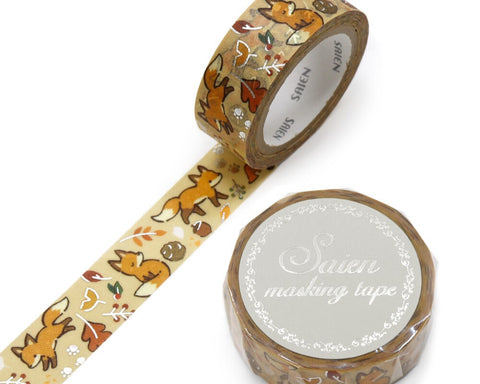 Cute Kawaii Saien Washi / Masking Deco Tape - Fox Nature Autumn Forest Animal - for Scrapbooking Journal Planner Craft Diary Planner Gift