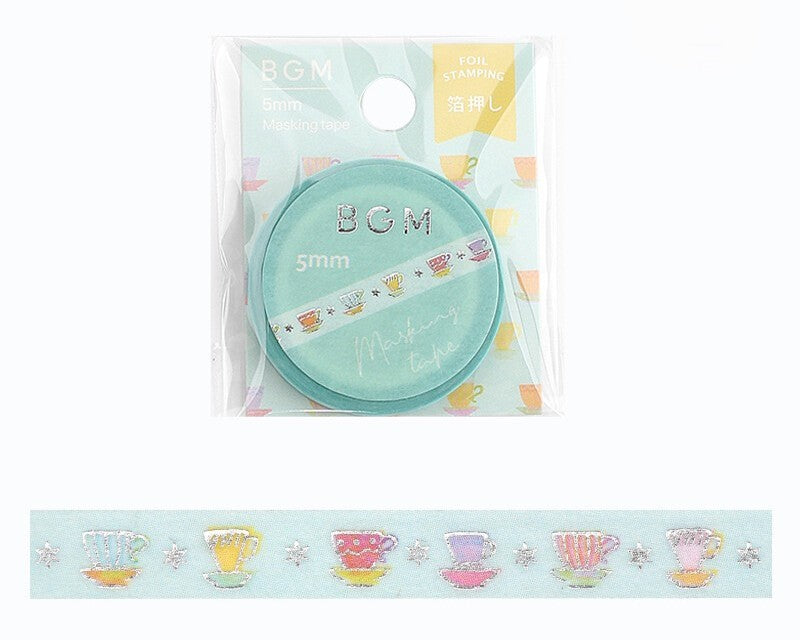Cute Kawaii BGM Thin Washi / Masking Deco Tape - Cups of Tea Teatime Snack Relax Cozy - for Scrapbooking Journal Planner Craft Diary Notebook Gift