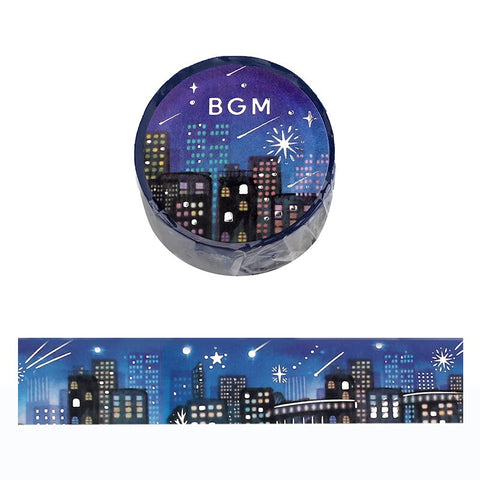 Cute Kawaii BGM Washi / Masking Deco Tape - Majestic Night Light City Stars Luminous Twinkle C - for Scrapbooking Journal Planner Craft