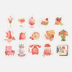 Cute Kawaii BGM Flake Stickers Sack - Red Cherries Strawberry Goodies and Sweets - for Journal Agenda Planner Scrapbooking Craft Schedule
