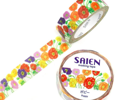 Cute Kawaii Saien Washi / Masking Deco Tape - Poppy Flower Petal Bloom - for Scrapbooking Journal Planner Craft Diary Planner Gift