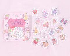 Cute Kawaii BGM Pastel Color Series Flake Stickers Sack - Pink Hearts Letter Cake Sweet Girl - for Journal Agenda Planner Scrapbooking Craft Schedule