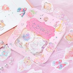 Cute Kawaii BGM Pastel Color Series Flake Stickers Sack - Pink Hearts Letter Cake Sweet Girl - for Journal Agenda Planner Scrapbooking Craft Schedule