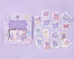 Cute Kawaii BGM Pastel Color Series Flake Stickers Sack - Purple Butterfly Flower - for Journal Agenda Planner Scrapbooking Craft Schedule