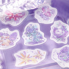 Cute Kawaii BGM Pastel Color Series Flake Stickers Sack - Purple Butterfly Flower - for Journal Agenda Planner Scrapbooking Craft Schedule