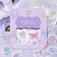 Cute Kawaii BGM Pastel Color Series Flake Stickers Sack - Purple Butterfly Flower - for Journal Agenda Planner Scrapbooking Craft Schedule