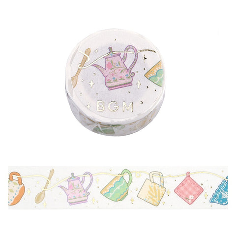 Cute Kawaii BGM Washi / Masking Deco Tape - Beautiful Kitchen Accessories Mug Tea pot Mitten Chef Cook Party Garland - for Scrapbooking Journal Planner Craft Decor Schedule Agenda Stationary