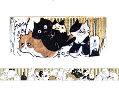 Cute Kawaii Shinzi Katoh Gold Accents Washi / Masking Deco Tape - Cat Kitty Kitten - for Scrapbooking Journal Planner Craft