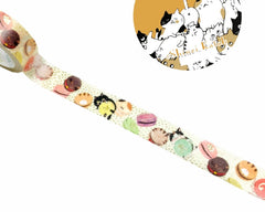 Cute Kawaii Shinzi Katoh Gold Accents Washi / Masking Deco Tape - Cat Kitty Macaroon - for Scrapbooking Journal Planner Craft