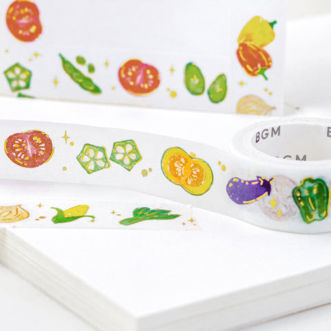 Cute Kawaii BGM Washi / Masking Deco Tape - Foil Stamping / Accents - Fresh Vegetable Healthy Food Veggie Peas Tomato Pepper - for Scrapbooking Journal Planner Craft Stationery Agenda Schedule