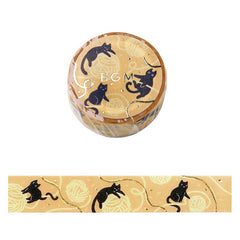 Cute Kawaii BGM Washi / Masking Deco Tape - Foil Stamping / Accents - Cat with Ball of Yarn Kitty Kitten Playful Feline Pet - for Scrapbooking Journal Planner Craft Stationery Agenda Schedule