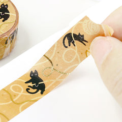 Cute Kawaii BGM Washi / Masking Deco Tape - Foil Stamping / Accents - Cat with Ball of Yarn Kitty Kitten Playful Feline Pet - for Scrapbooking Journal Planner Craft Stationery Agenda Schedule