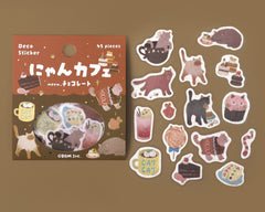 Cute Kawaii BGM Flake Stickers Sack - Kitten Cafe Series - Cat Feline Pet D Chocolate - for Journal Agenda Planner Scrapbooking Craft Stationery Schedule