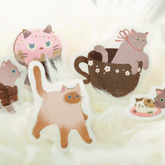 Cute Kawaii BGM Flake Stickers Sack - Kitten Cafe Series - Cat Feline Pet D Chocolate - for Journal Agenda Planner Scrapbooking Craft Stationery Schedule