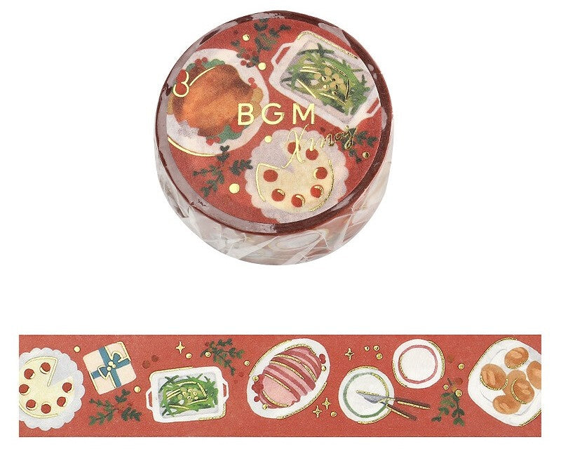 Cute Kawaii BGM Christmas Holiday Washi / Masking Deco Tape - Dinner Party Food Thanksgiving Cake Vegetables - for Scrapbooking Journal Planner Craft