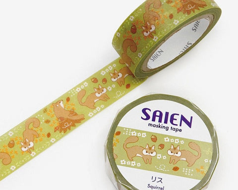 Cute Kawaii Saien Washi / Masking Deco Tape - Squirrel Forest Nature Animal Autumn - for Scrapbooking Journal Planner Craft Diary Gift