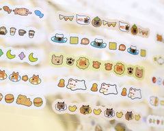 Cute Kawaii BGM Roll of Sticker Strips - C Coffee Latte Drink Cafe Cat Animal Tulip Rabbit Easter - for Scrapbooking Journal Planner Craft Project Gift Diary Schedule Organizer Calendar Notebook