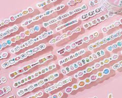 Cute Kawaii BGM Roll of Sticker Strips - B Pink Cat Sweets Party Strawberry Ice Cream - for Scrapbooking Journal Planner Craft Project Gift Diary Schedule Organizer Calendar Notebook