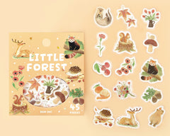 Cute Kawaii BGM Flake Stickers Sack - Little Forest Series - Brown Autumn Fall Mushroom Tulip Deer Hedgehog Squirrel Fox Leaves - for Journal Agenda Planner Scrapbooking Craft Diary Gift