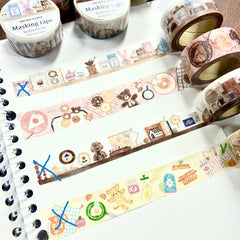 Cute Kawaii Papier Platz Nakauchiwaka Washi / Masking Deco Tape - Cozy Home Series - Bear Biscuit Cookies Pie Cupcake Warm Autumn Bakery - for Journal Planner Diary Scrapbook Craft Gift