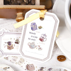 Cute Kawaii BGM Washi / Masking Deco Tape - Cozy Drink Coffee Cafe Cappuccino Mocha Latte Morning Relax Time - for Journal Agenda Planner Diary Craft Scrapbook Stationery Gift